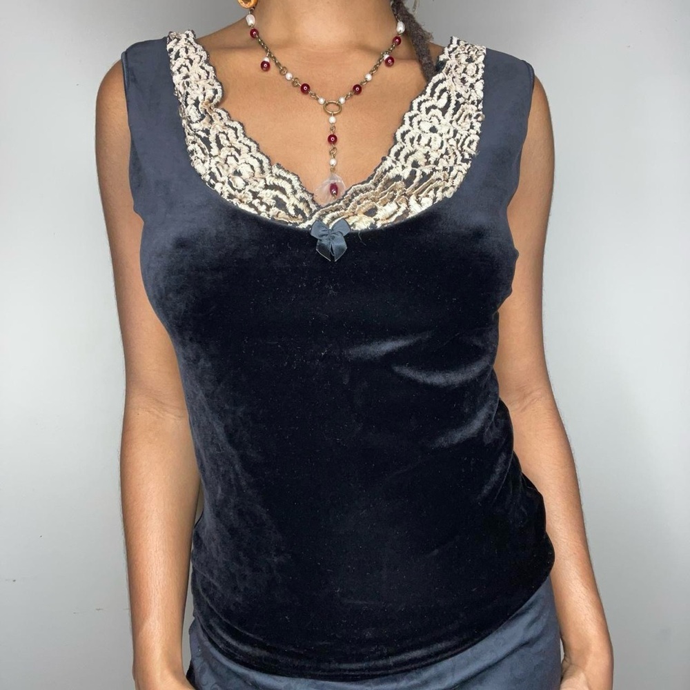 De La Rose Black Velvet Lace Tank Top
